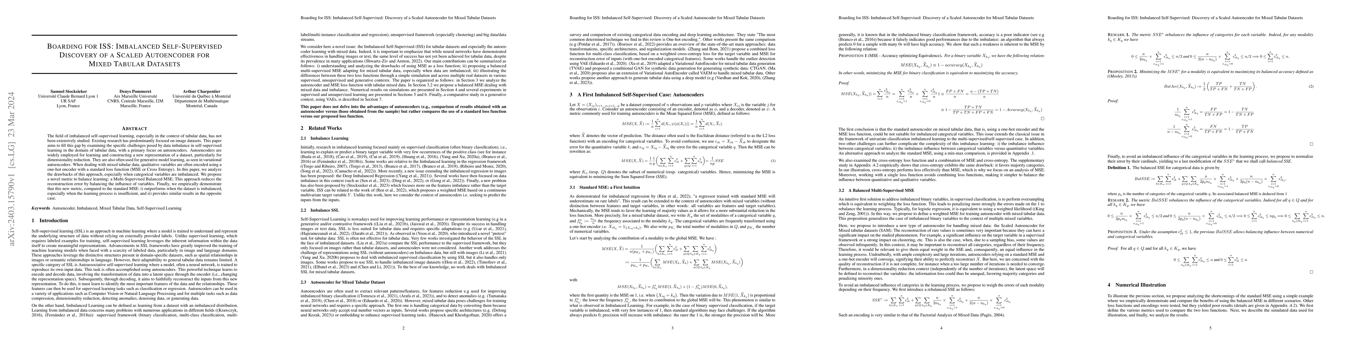 Thumbnail for Boarding for ISS: Imbalanced Self-Supervised: Discovery of a Scaled
  Autoencoder for Mixed Tabular Datasets