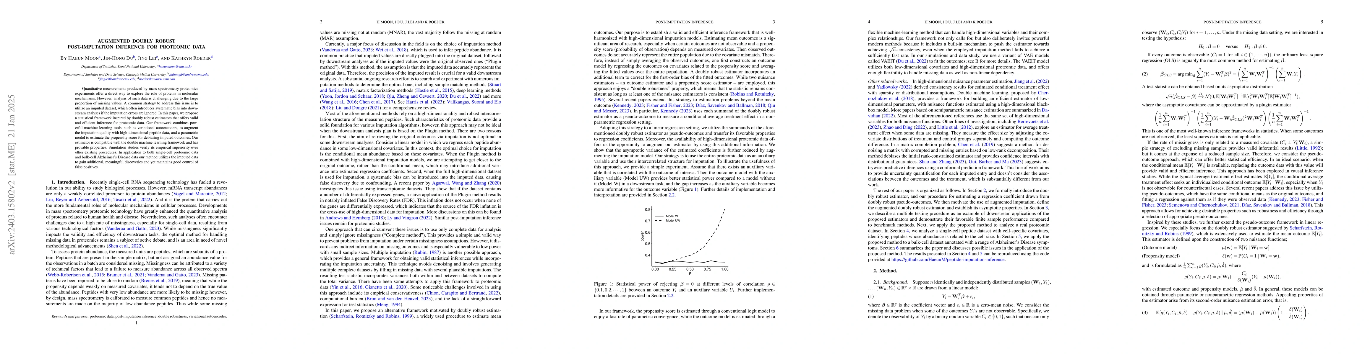 Thumbnail for Augmented Doubly Robust Post-Imputation Inference for Proteomic Data