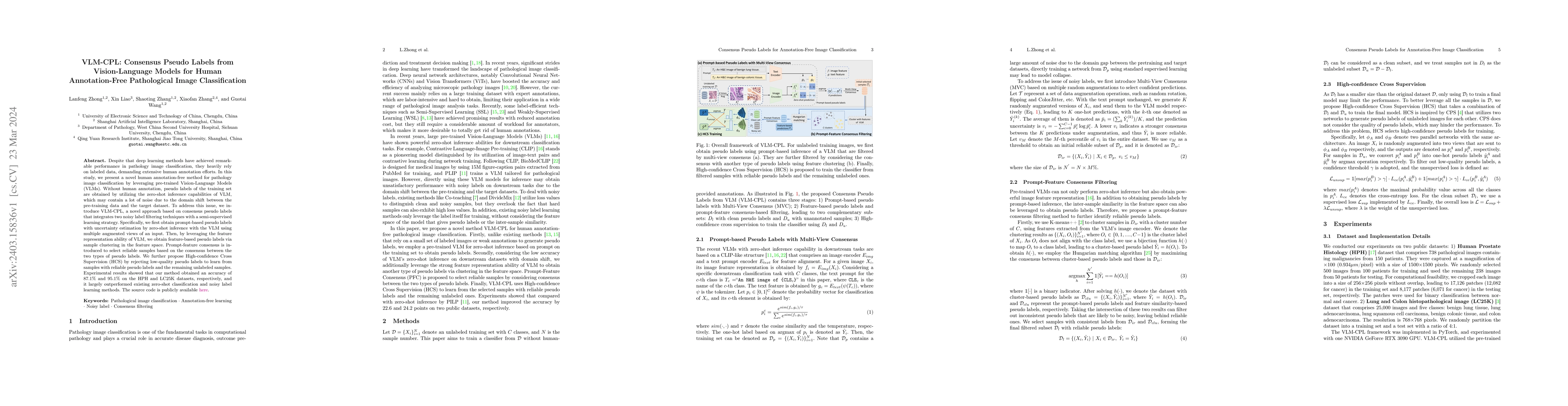 Thumbnail for VLM-CPL: Consensus Pseudo Labels from Vision-Language Models for Human
  Annotation-Free Pathological Image Classification