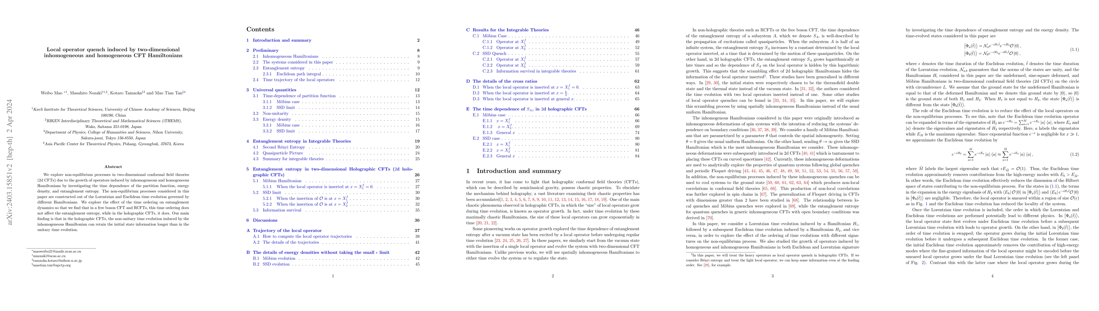 Thumbnail for Local operator quench induced by two-dimensional inhomogeneous and
  homogeneous CFT Hamiltonians