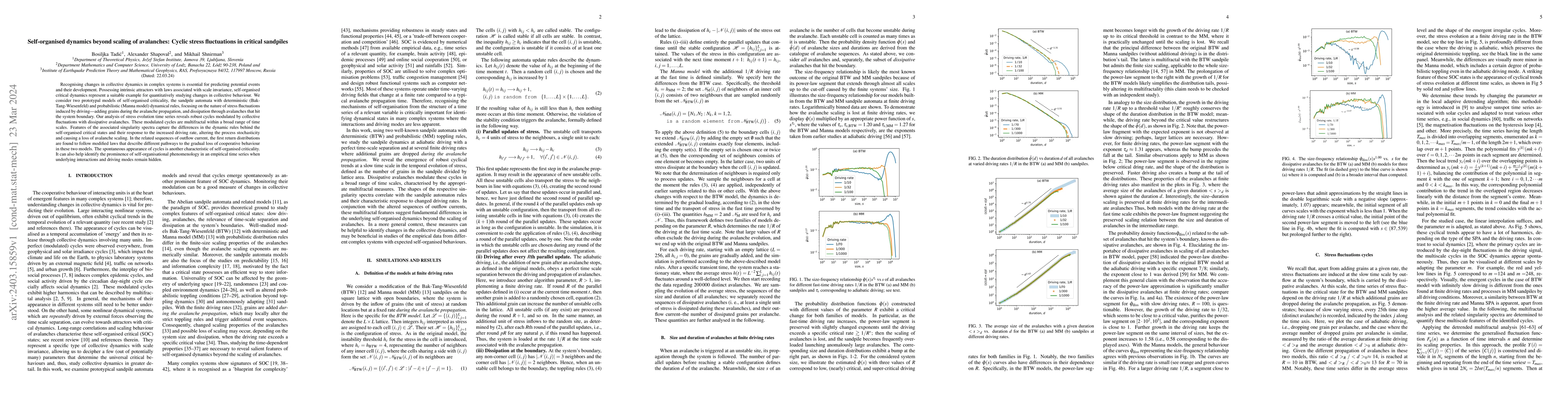 Thumbnail for Self-organised dynamics beyond scaling of avalanches: Cyclic stress
  fluctuations in critical sandpiles