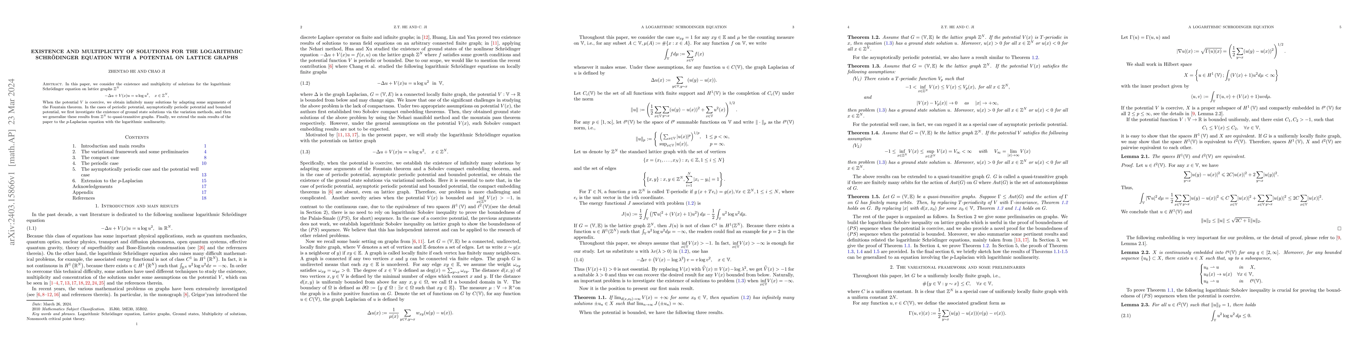 Thumbnail for Existence and multiplicity of solutions for the logarithmic
  Schr\"{o}dinger equation with a potential on lattice graphs