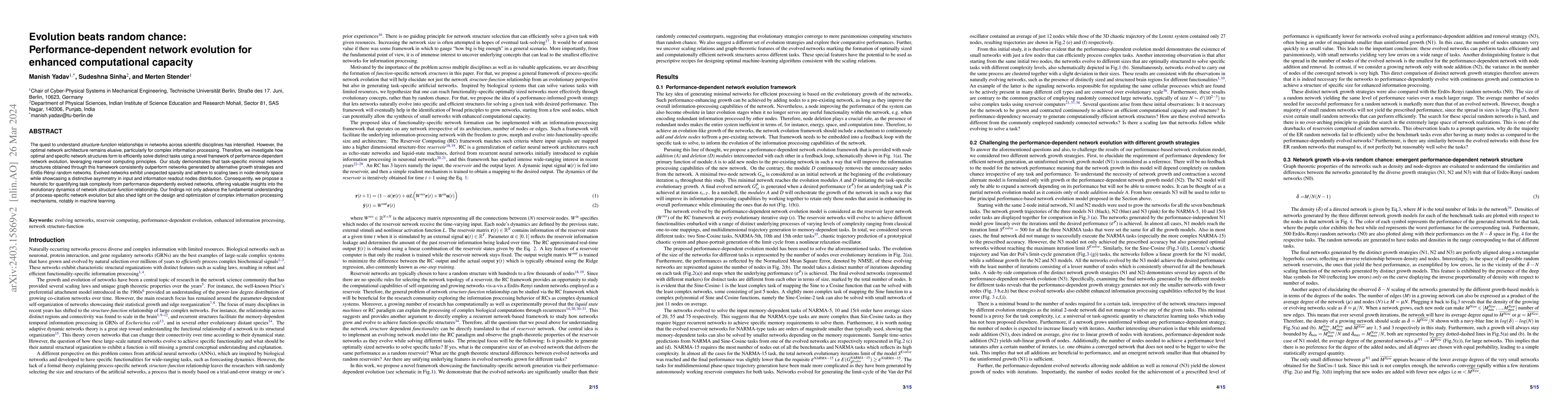 Thumbnail for Evolution beats random chance: Performance-dependent network evolution
  for enhanced computational capacity