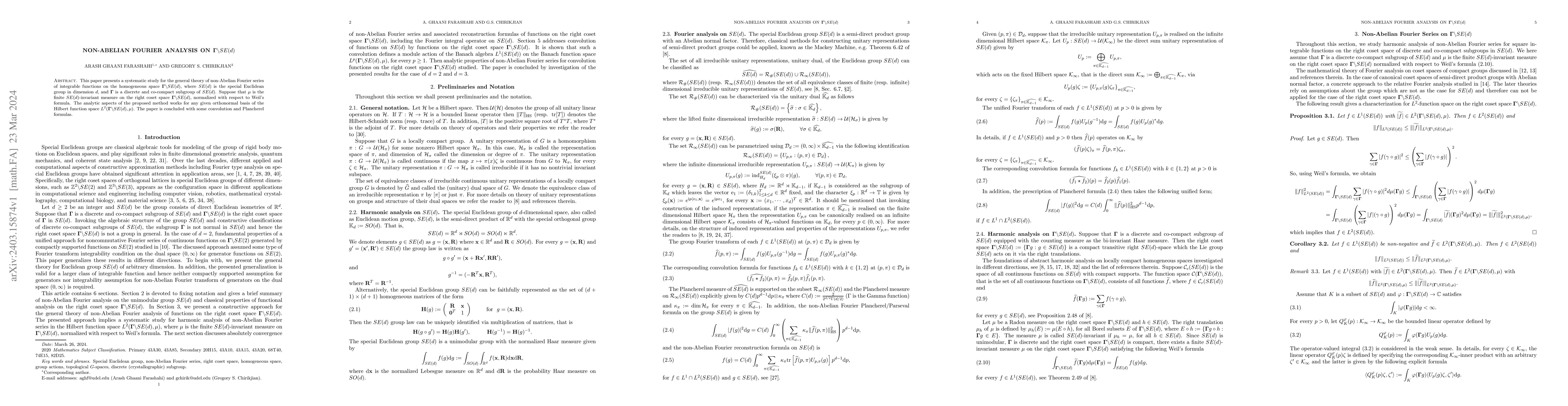 Thumbnail for Non-Abelian Fourier Analysis on $\mathbf{\Gamma}\backslash SE(d)$