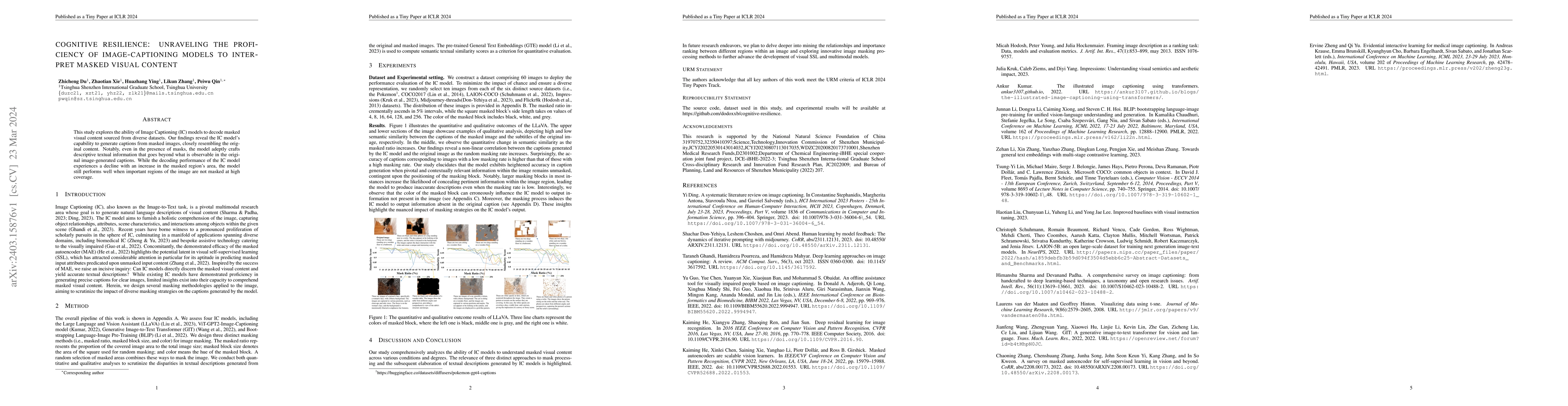 Thumbnail for Cognitive resilience: Unraveling the proficiency of image-captioning
  models to interpret masked visual content