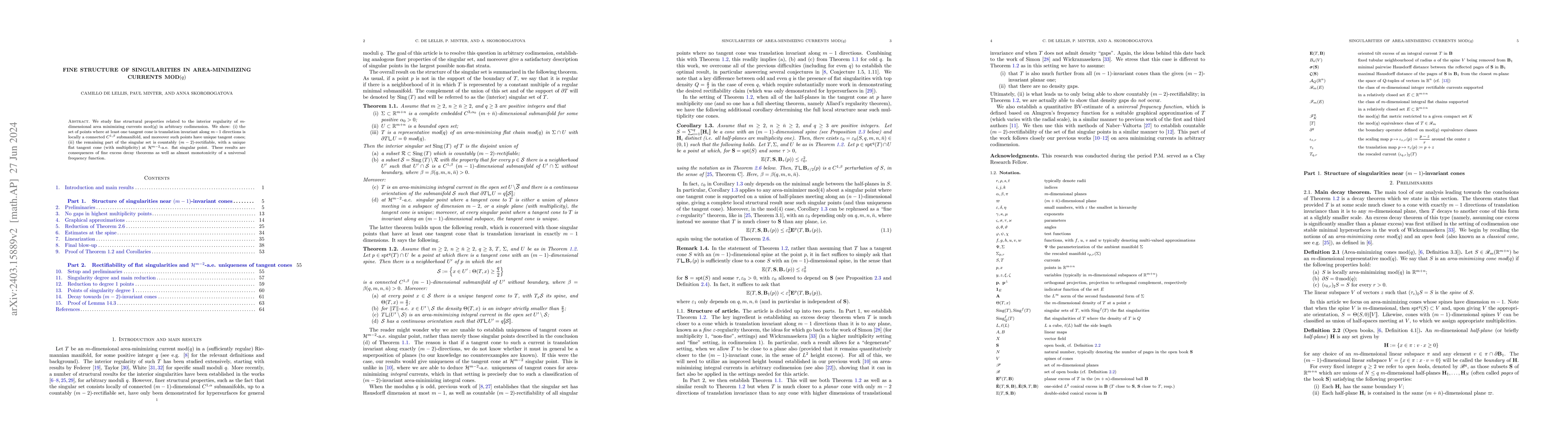 Thumbnail for Fine Structure of Singularities in Area-Minimizing Currents Mod$(q)$