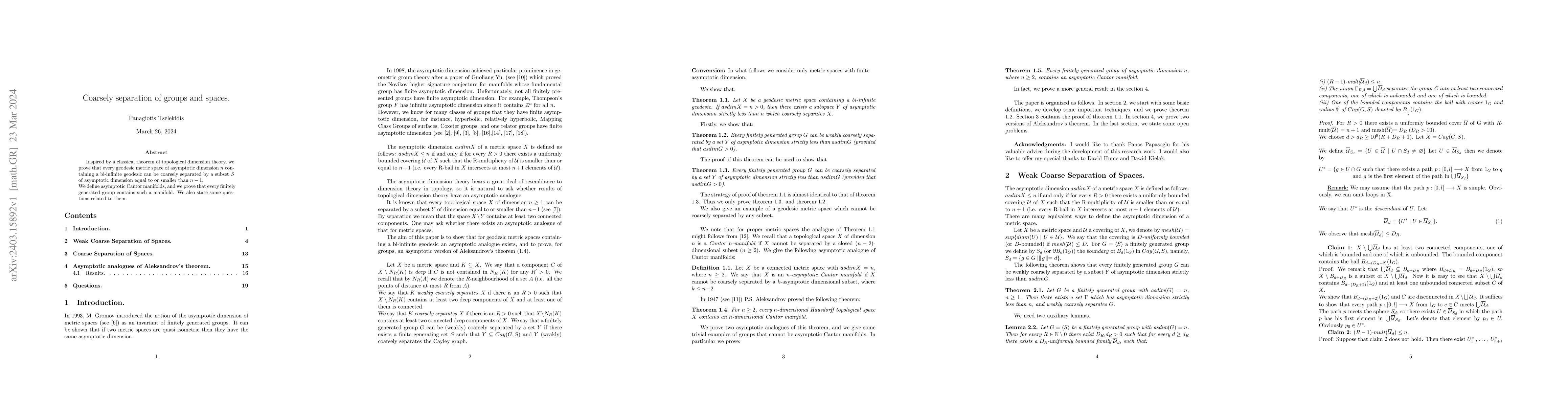 Thumbnail for Coarsely separation of groups and spaces