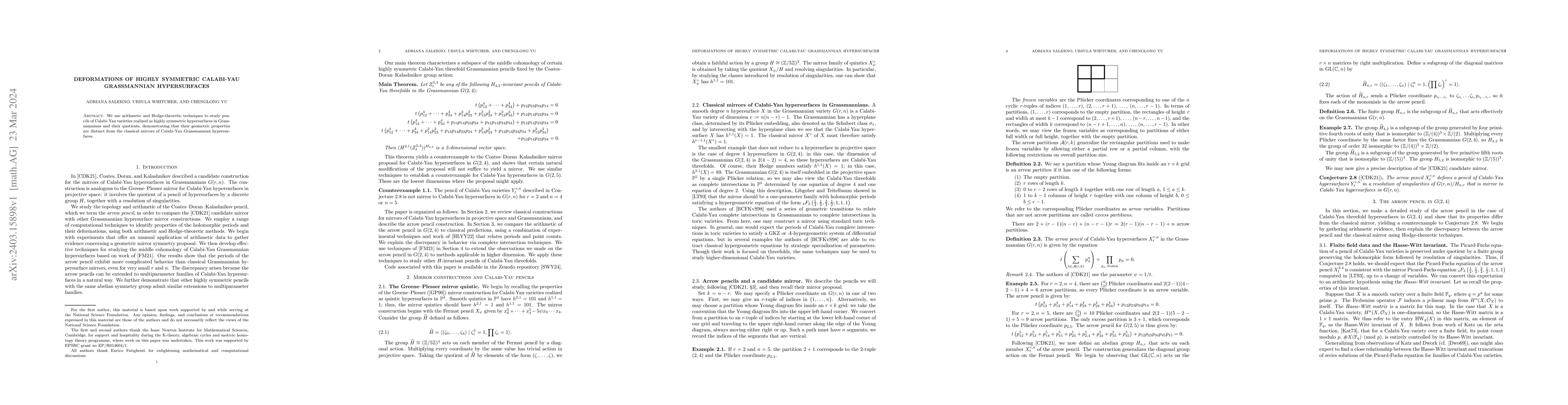 Thumbnail for Deformations of highly symmetric Calabi-Yau Grassmannian hypersurfaces