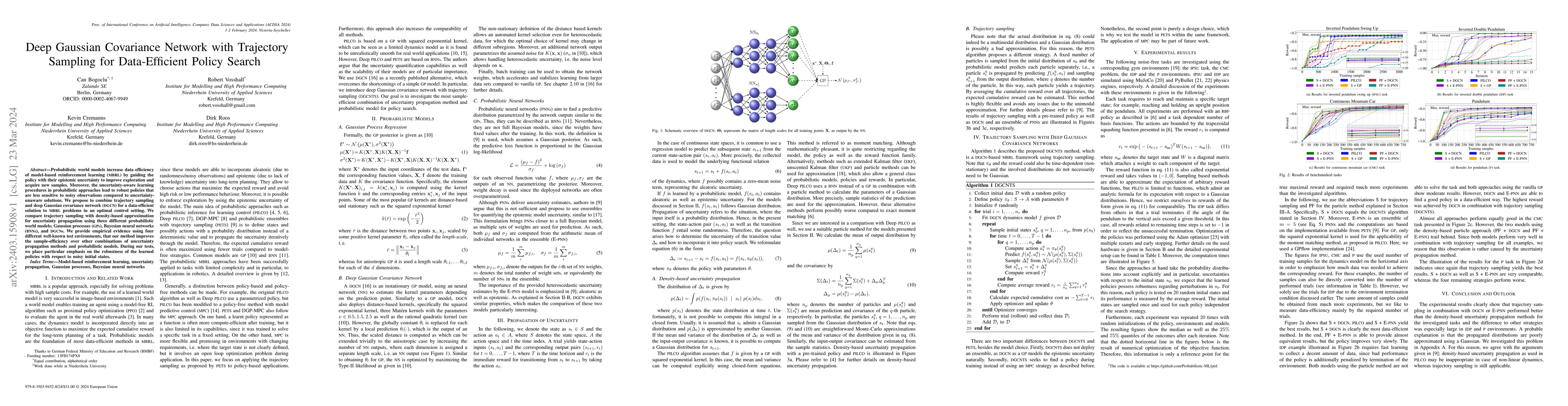 Thumbnail for Deep Gaussian Covariance Network with Trajectory Sampling for
  Data-Efficient Policy Search