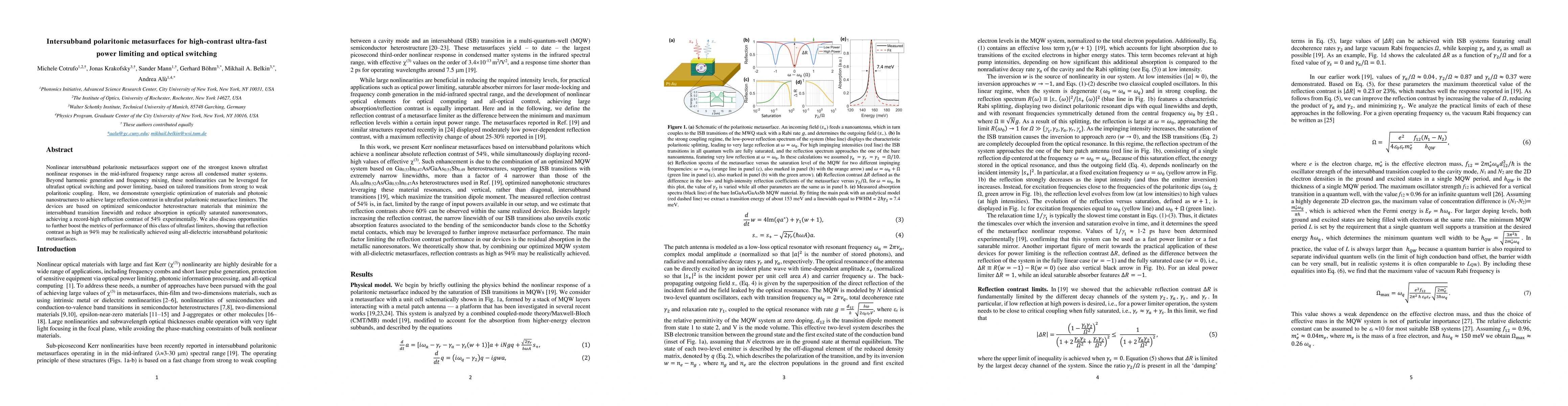 Thumbnail for Intersubband polaritonic metasurfaces for high-contrast ultra-fast power
  limiting and optical switching
