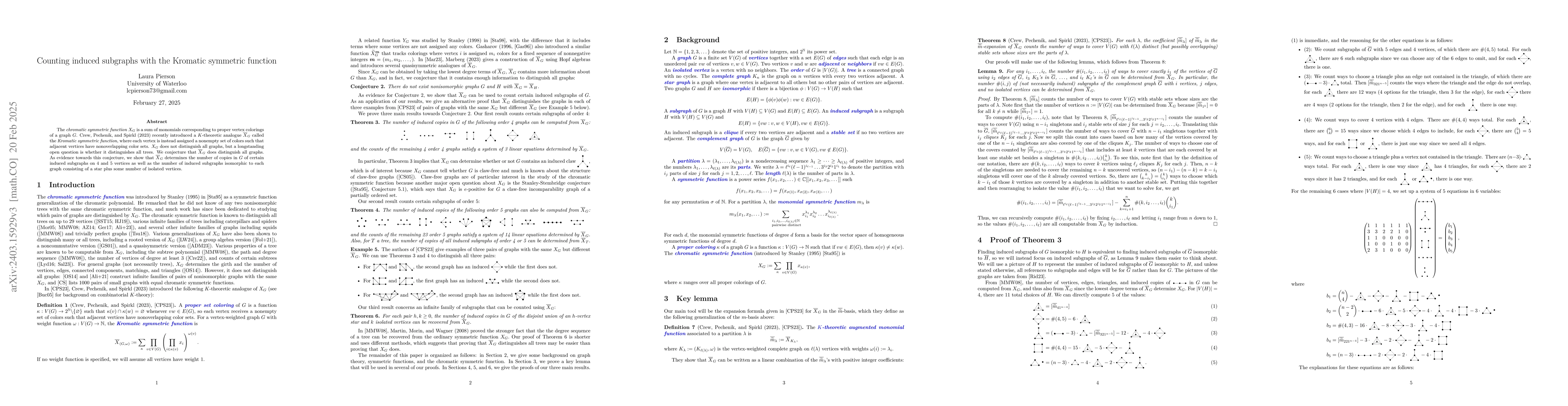 Thumbnail for Counting induced subgraphs with the Kromatic symmetric function