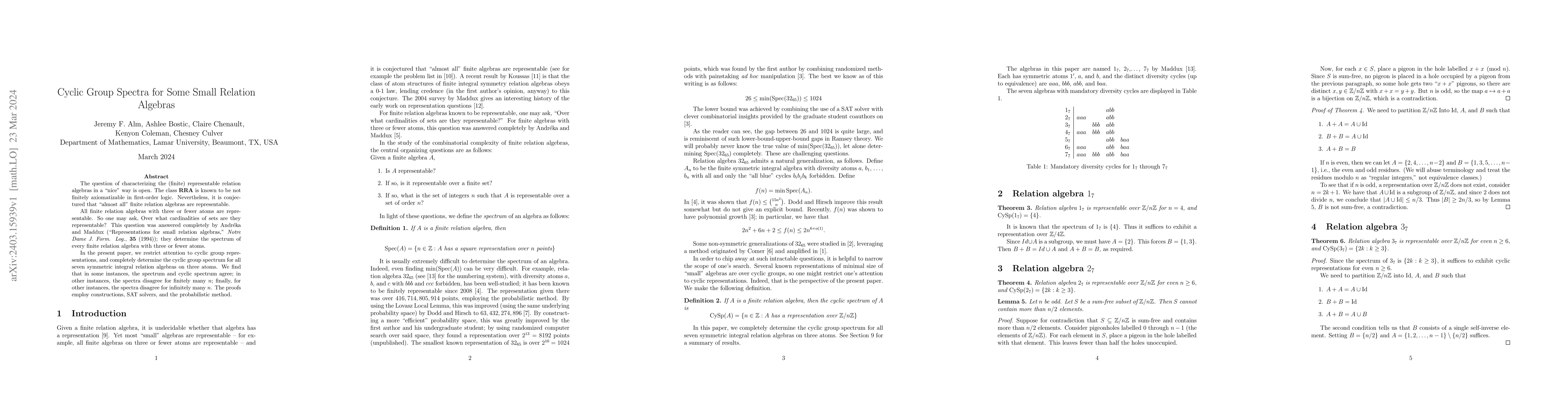Thumbnail for Cyclic Group Spectra for Some Small Relation Algebras