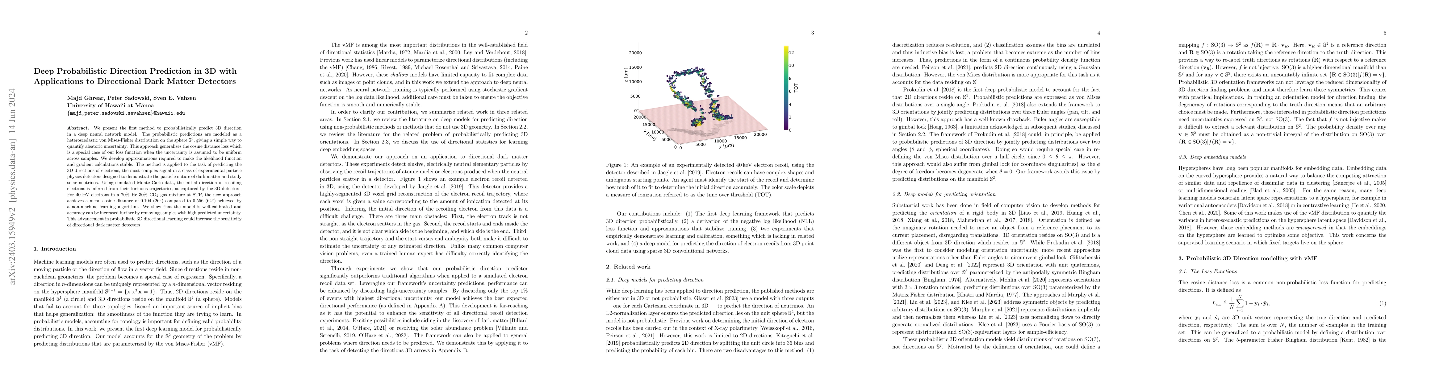 Thumbnail for Deep Probabilistic Direction Prediction in 3D with Applications to
  Directional Dark Matter Detectors