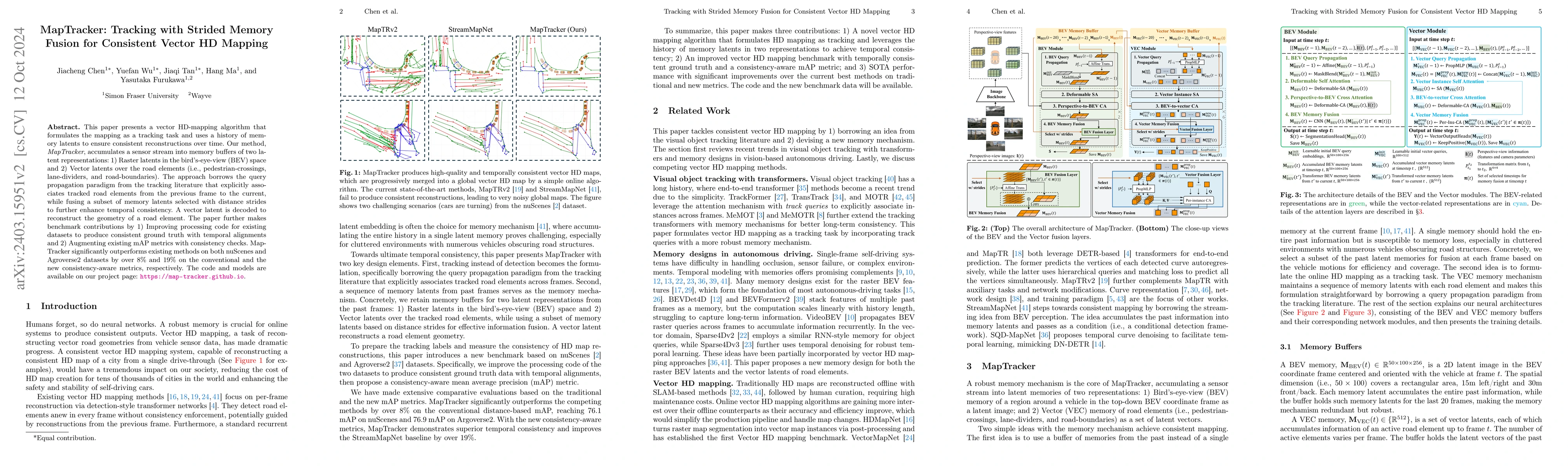 Thumbnail for MapTracker: Tracking with Strided Memory Fusion for Consistent Vector HD
  Mapping