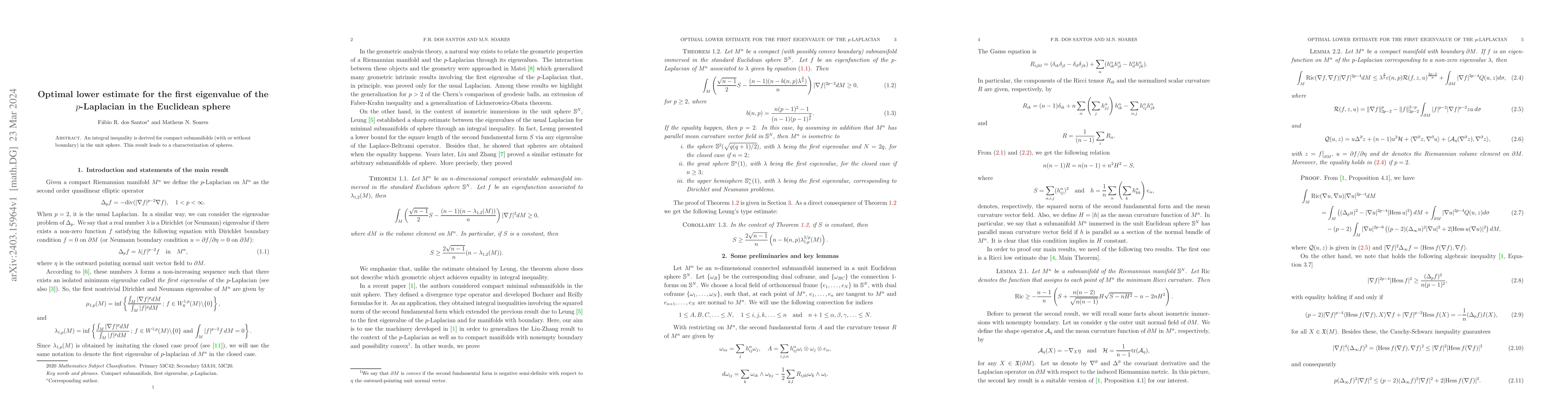 Thumbnail for Optimal lower estimate for the first eigenvalue of the p-Laplacian