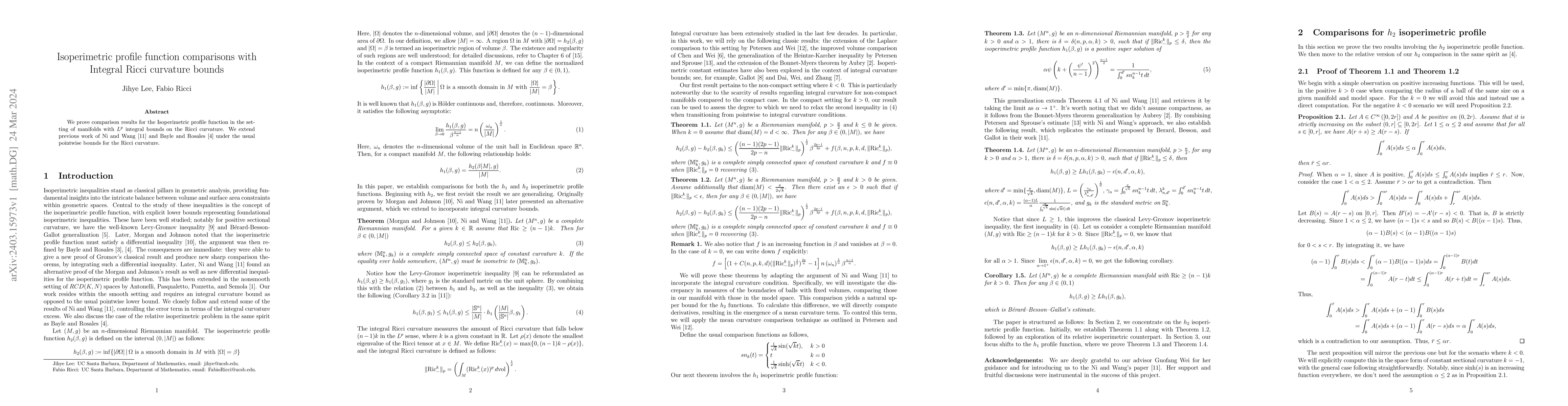Thumbnail for Isoperimetric profile function comparisons with Integral Ricci curvature
  bounds