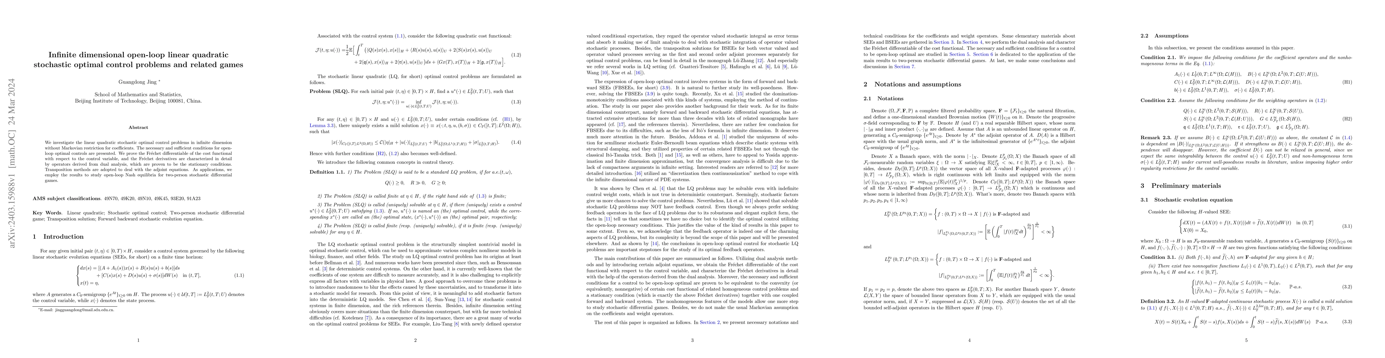 Thumbnail for Infinite dimensional open-loop linear quadratic stochastic optimal
  control problems and related games