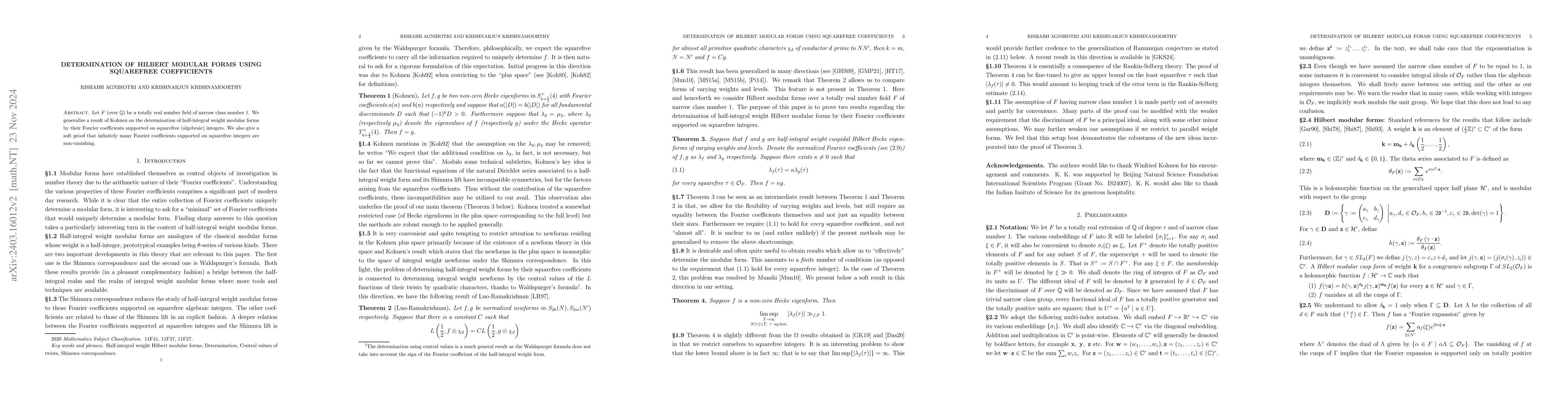 Thumbnail for Determination of Hilbert modular forms using squarefree coefficients