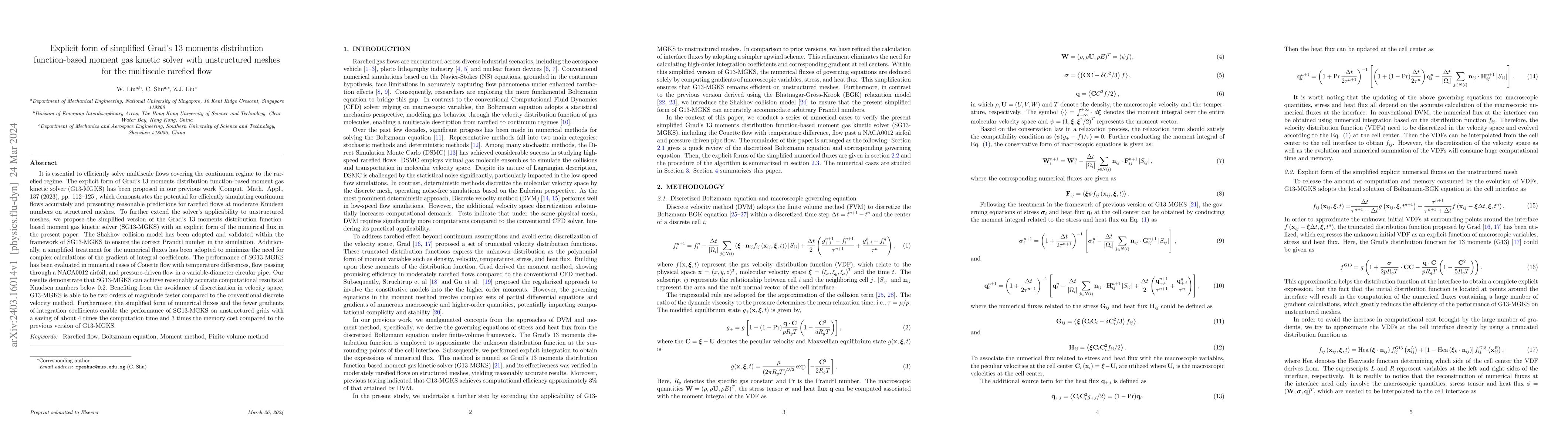 Thumbnail for Explicit form of simplified Grad's 13 moments distribution
  function-based moment gas kinetic solver with unstructured meshes for the
  multiscale rarefied flow