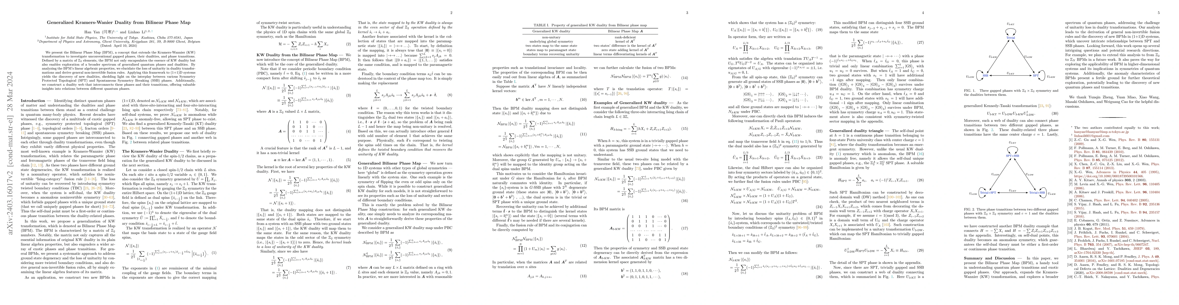 Thumbnail for Generalized Kramers-Wanier Duality from Bilinear Phase Map
