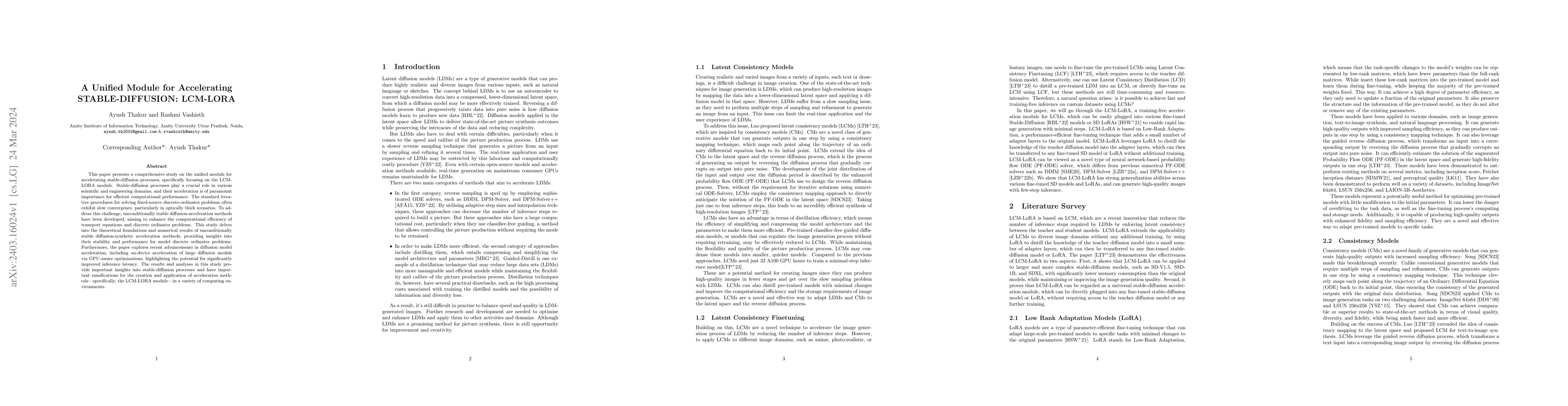Thumbnail for A Unified Module for Accelerating STABLE-DIFFUSION: LCM-LORA