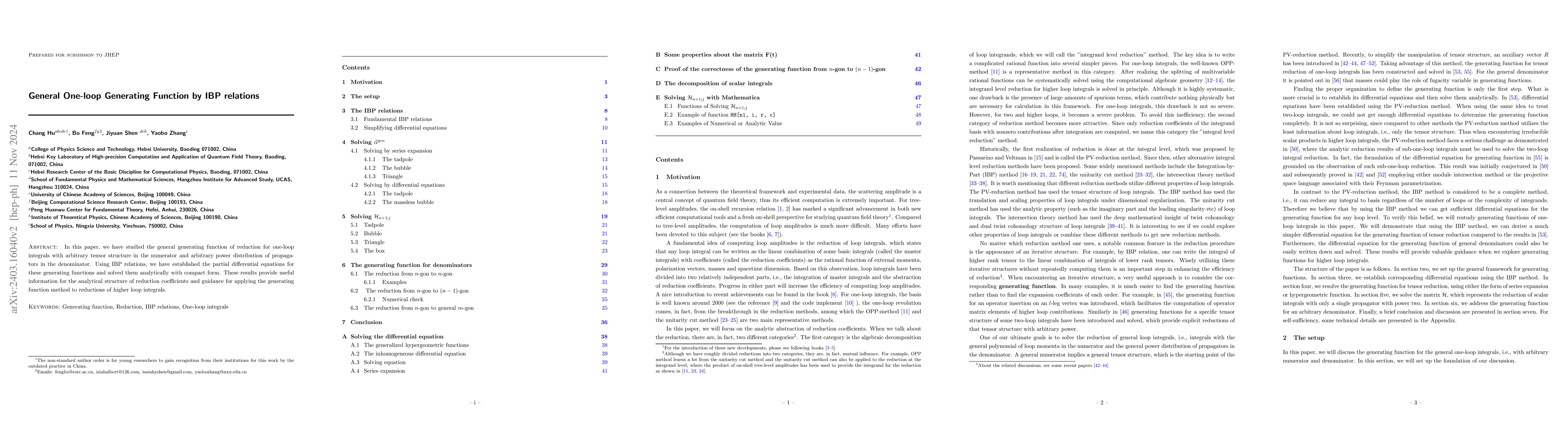 Thumbnail for General One-loop Generating Function by IBP relations