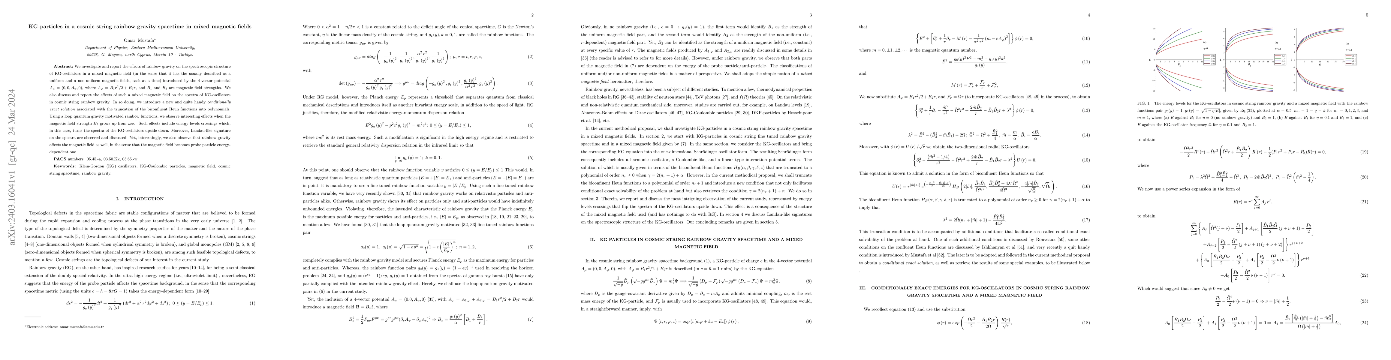 Thumbnail for KG-particles in a cosmic string rainbow gravity spacetime in mixed
  magnetic fields