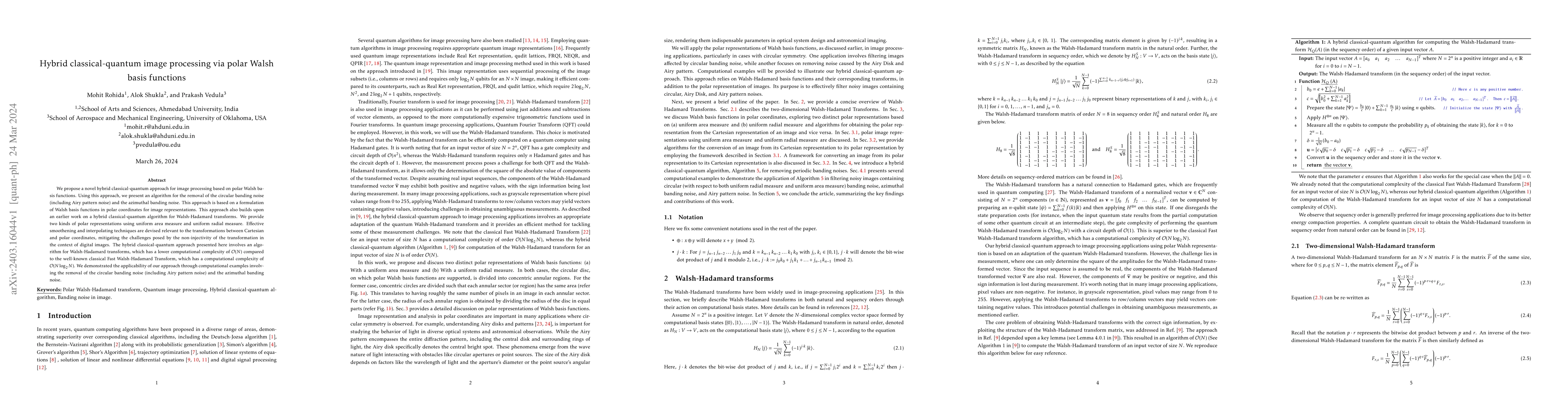 Thumbnail for Hybrid classical-quantum image processing via polar Walsh basis
  functions
