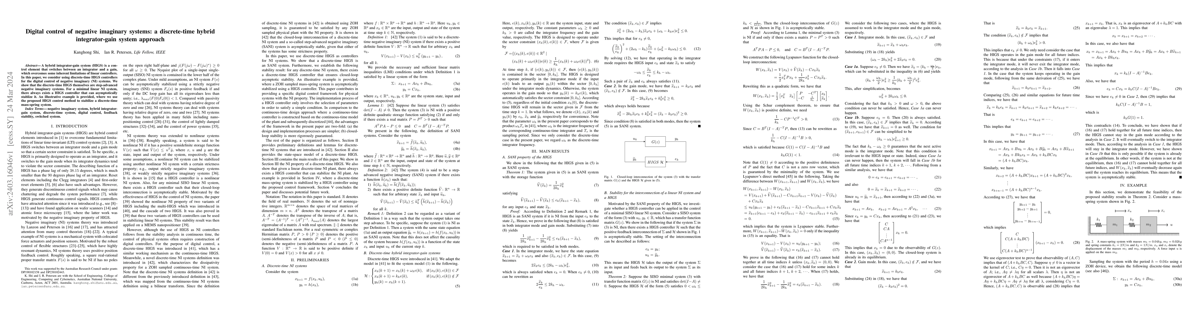 Thumbnail for Digital control of negative imaginary systems: a discrete-time hybrid
  integrator-gain system approach