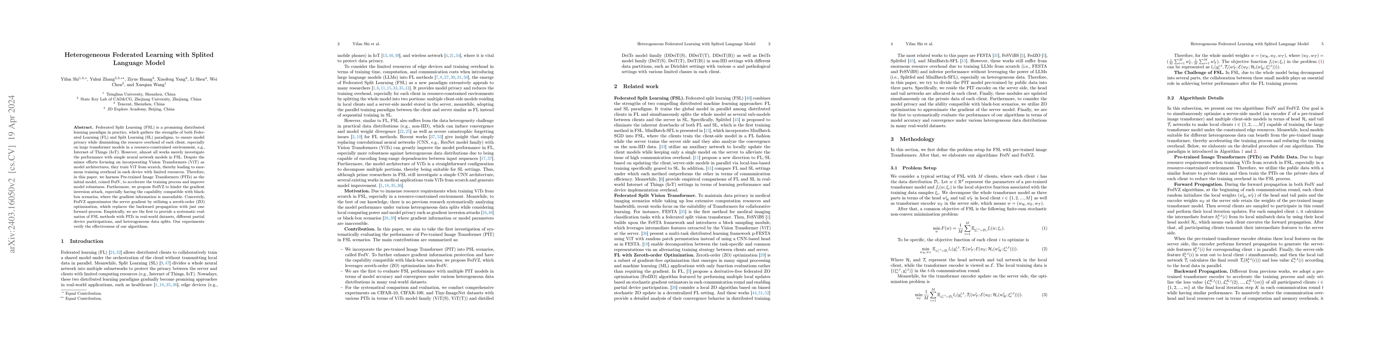 Thumbnail for Heterogeneous Federated Learning with Splited Language Model