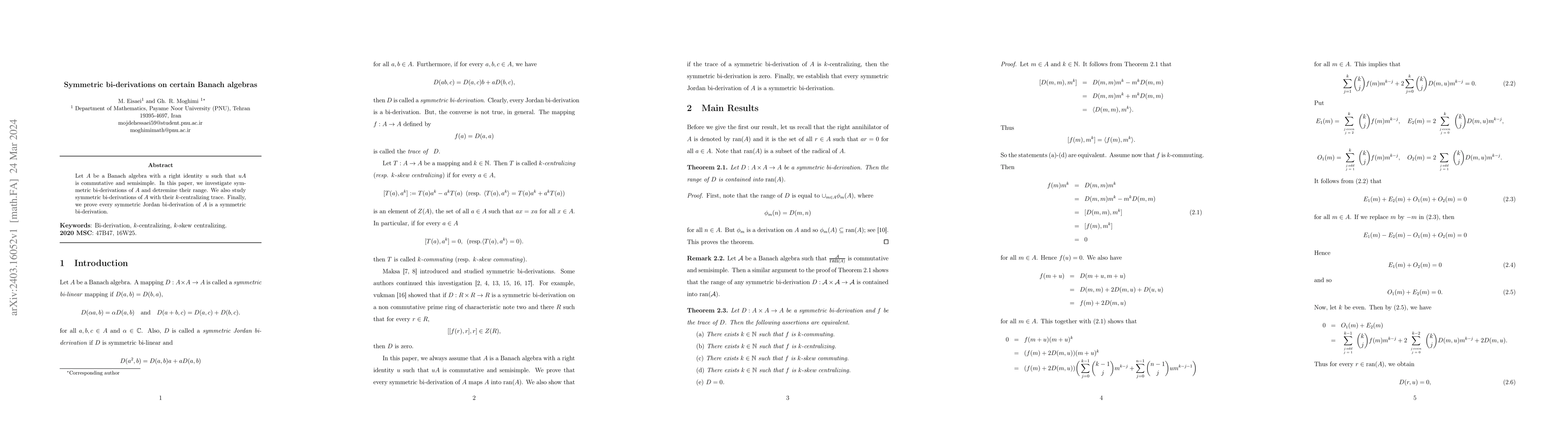 Thumbnail for Symmetric bi-derivations on certain Banach algebras