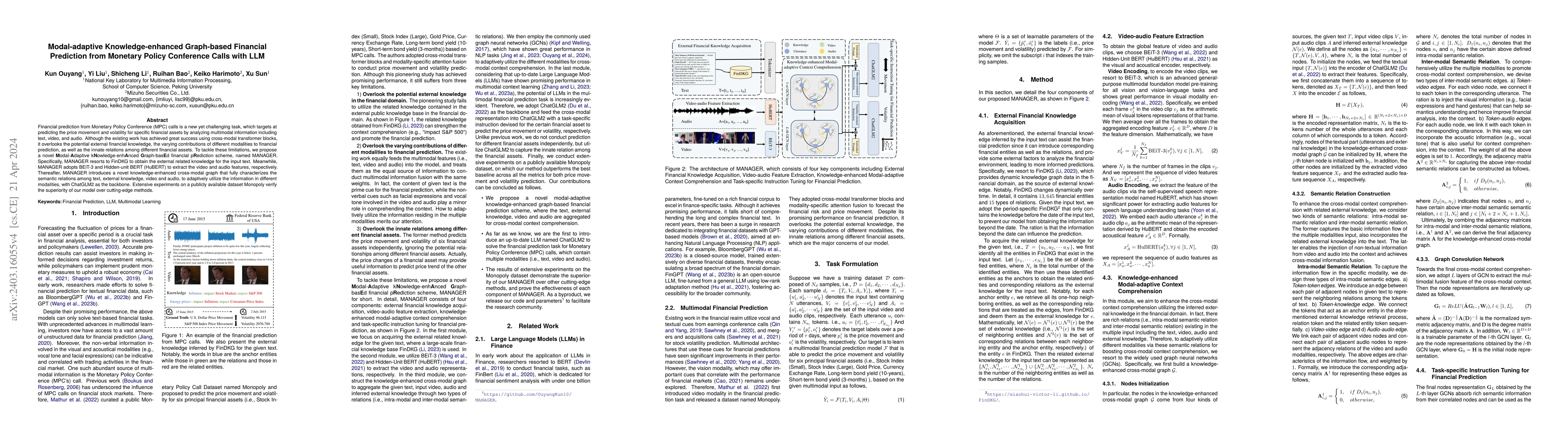 Thumbnail for Modal-adaptive Knowledge-enhanced Graph-based Financial Prediction from
  Monetary Policy Conference Calls with LLM
