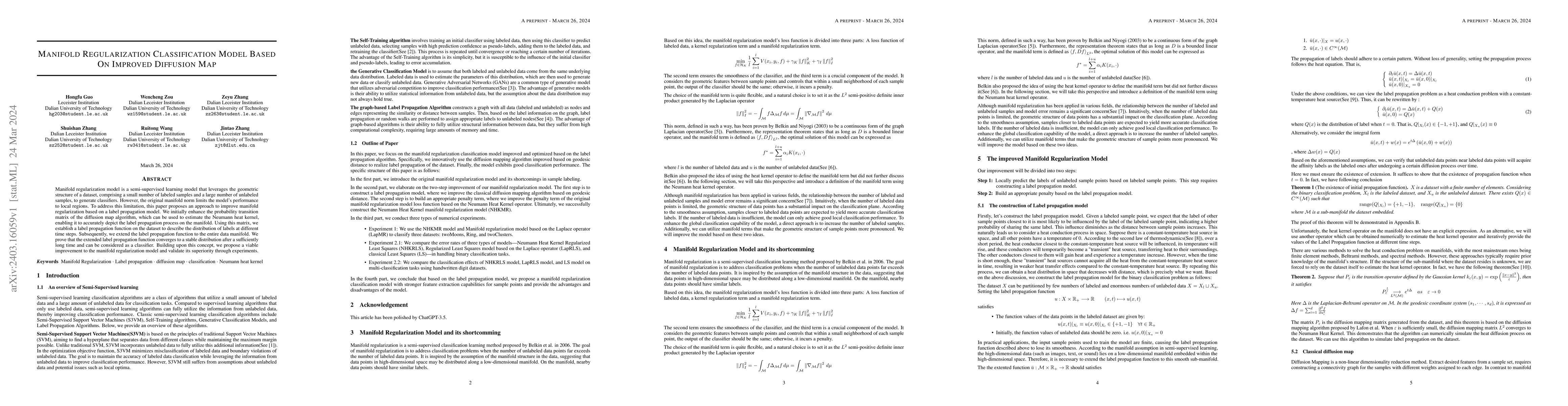 Thumbnail for Manifold Regularization Classification Model Based On Improved Diffusion
  Map