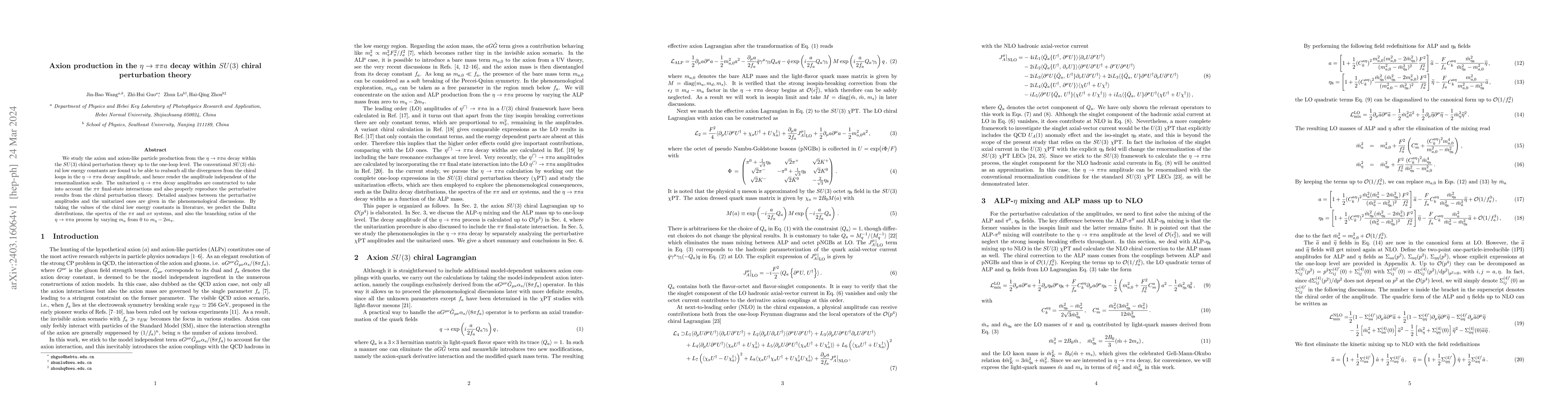Thumbnail for Axion production in the $\eta\to \pi\pi a$ decay within $SU(3)$ chiral
  perturbation theory