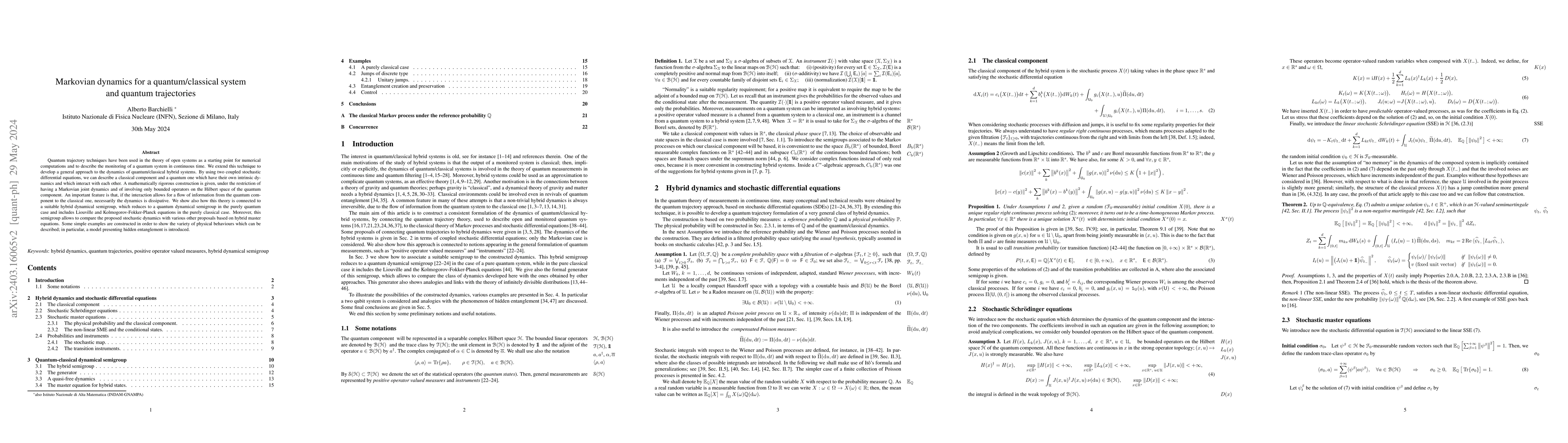 Thumbnail for Markovian dynamics for a quantum/classical system and quantum
  trajectories