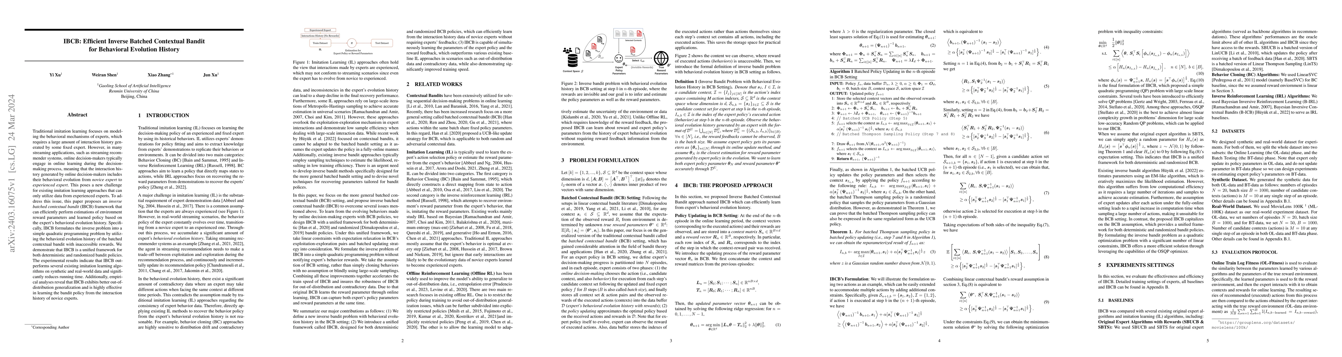 Thumbnail for IBCB: Efficient Inverse Batched Contextual Bandit for Behavioral
  Evolution History