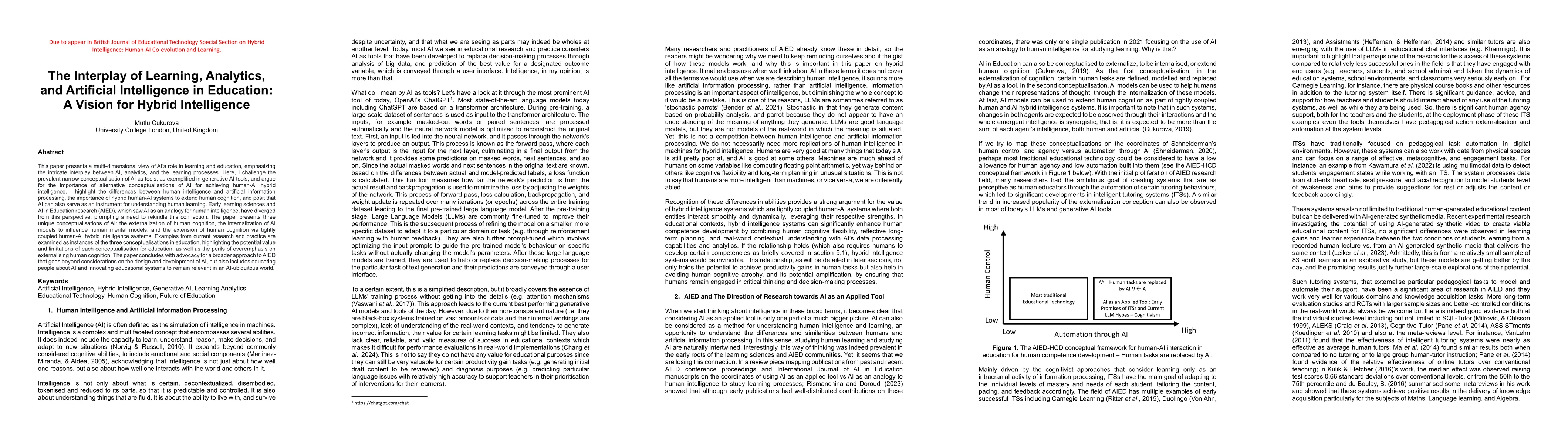 Thumbnail for The Interplay of Learning, Analytics, and Artificial Intelligence in
  Education: A Vision for Hybrid Intelligence