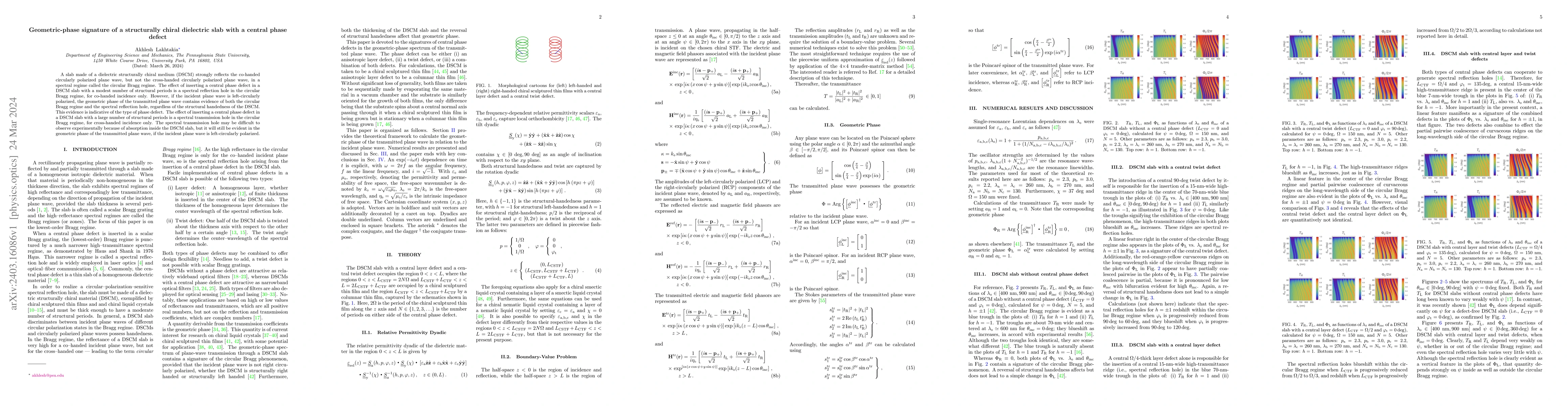 Thumbnail for Geometric-phase signature of a structurally chiral dielectric slab with
  a central phase defect