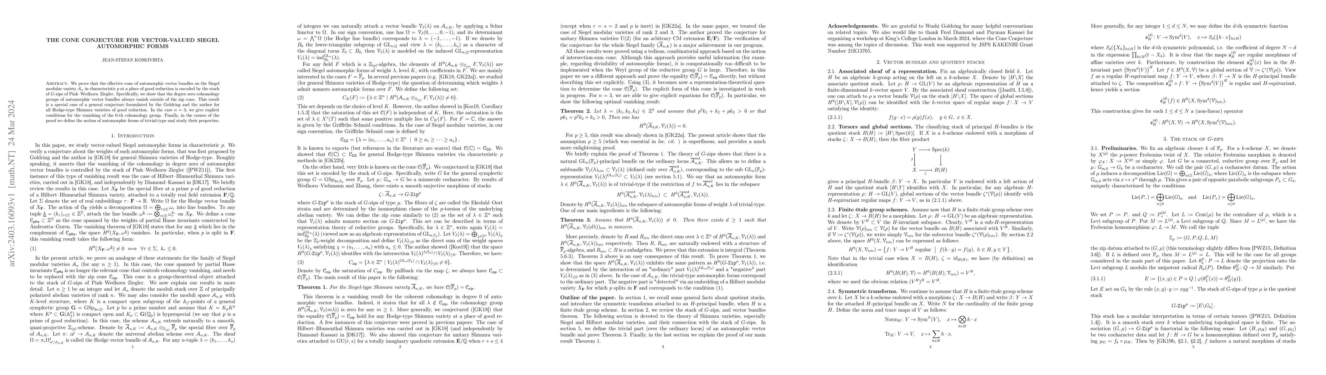 Thumbnail for The cone conjecture for vector-valued Siegel automorphic forms