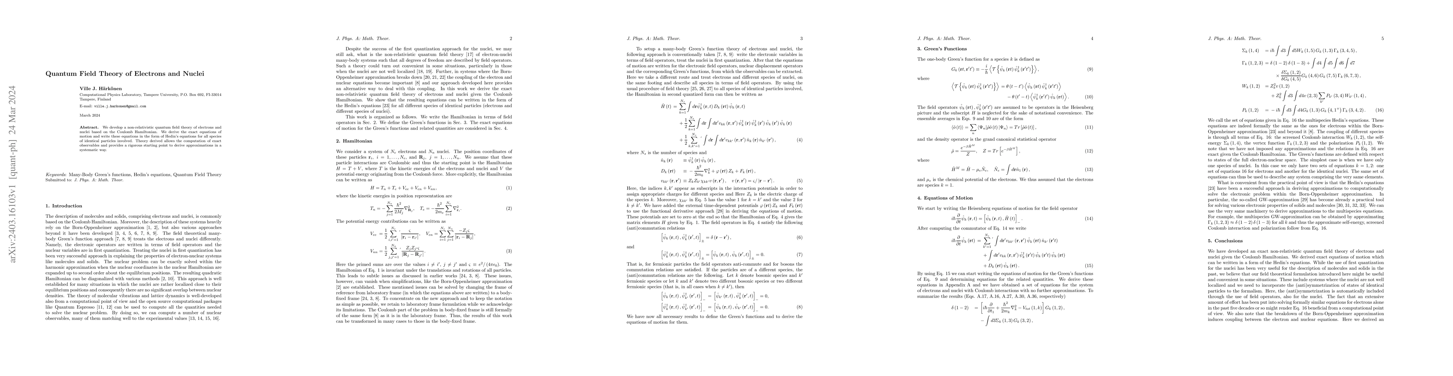 Thumbnail for Quantum Field Theory of Electrons and Nuclei