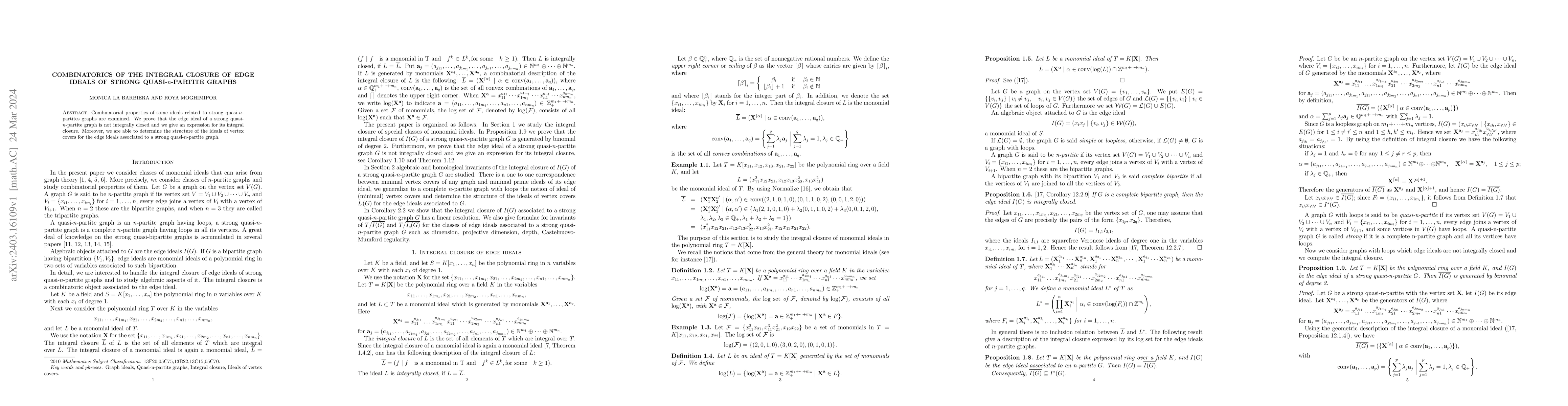 Thumbnail for Combinatorics of the integral closure of edge ideals of strong
  quasi-n-partite graphs