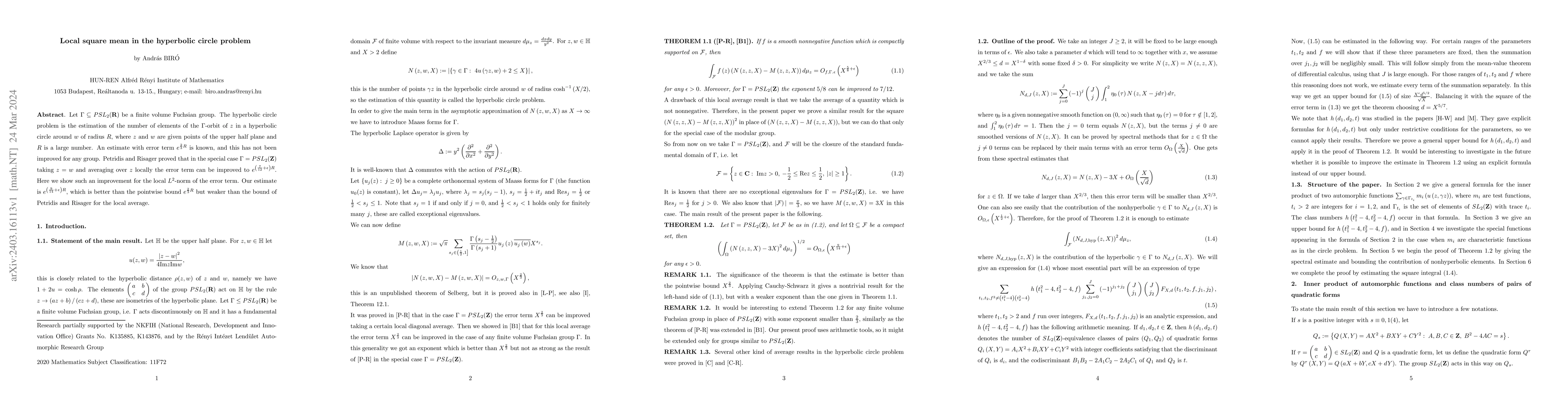Thumbnail for Local square mean in the hyperbolic circle problem