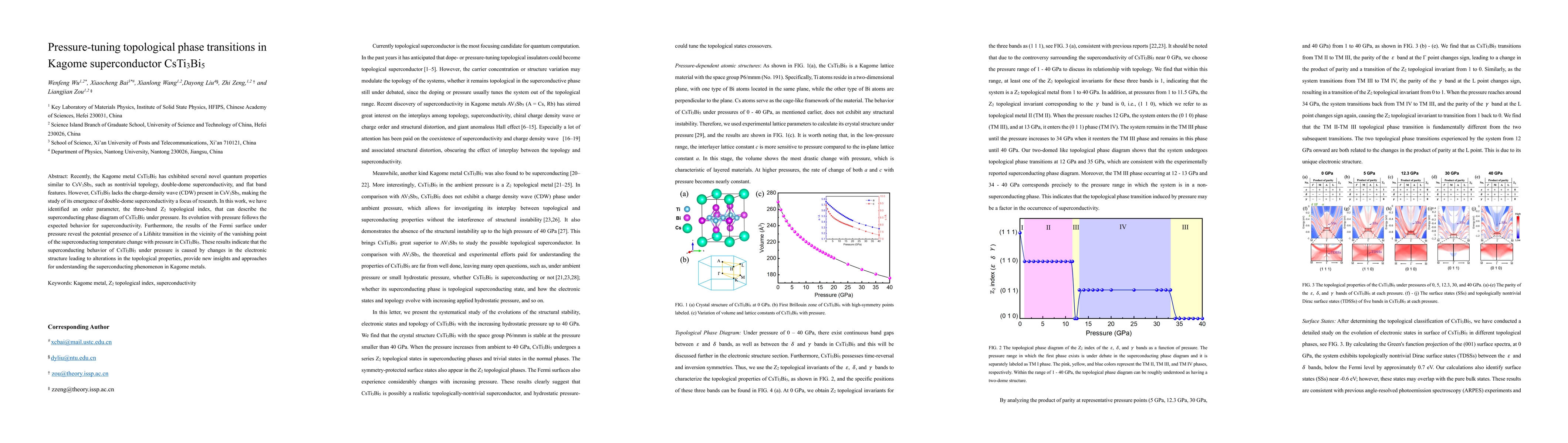 Thumbnail for Pressure-tuning topological phase transitions in Kagome superconductor
  CsTi$_3$Bi$_5$