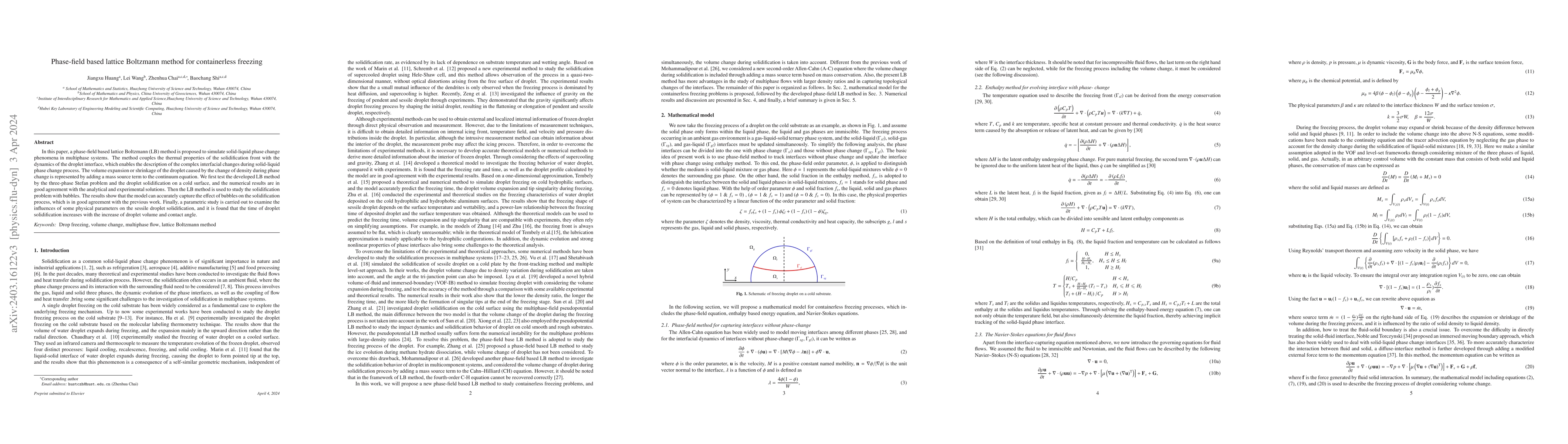Thumbnail for Phase-field based lattice Boltzmann method for containerless freezing