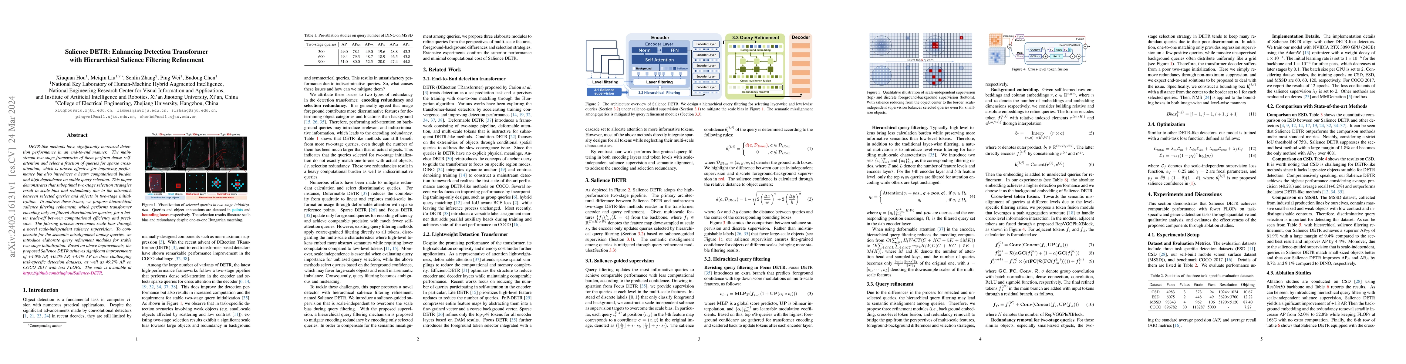 Thumbnail for Salience DETR: Enhancing Detection Transformer with Hierarchical
  Salience Filtering Refinement
