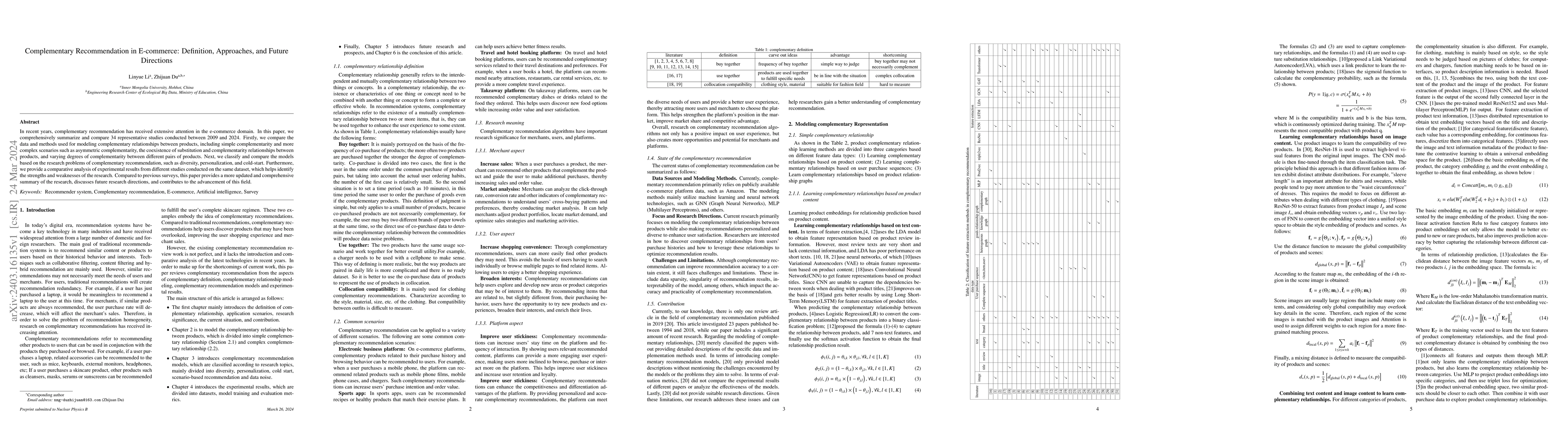 Thumbnail for Complementary Recommendation in E-commerce: Definition, Approaches, and
  Future Directions