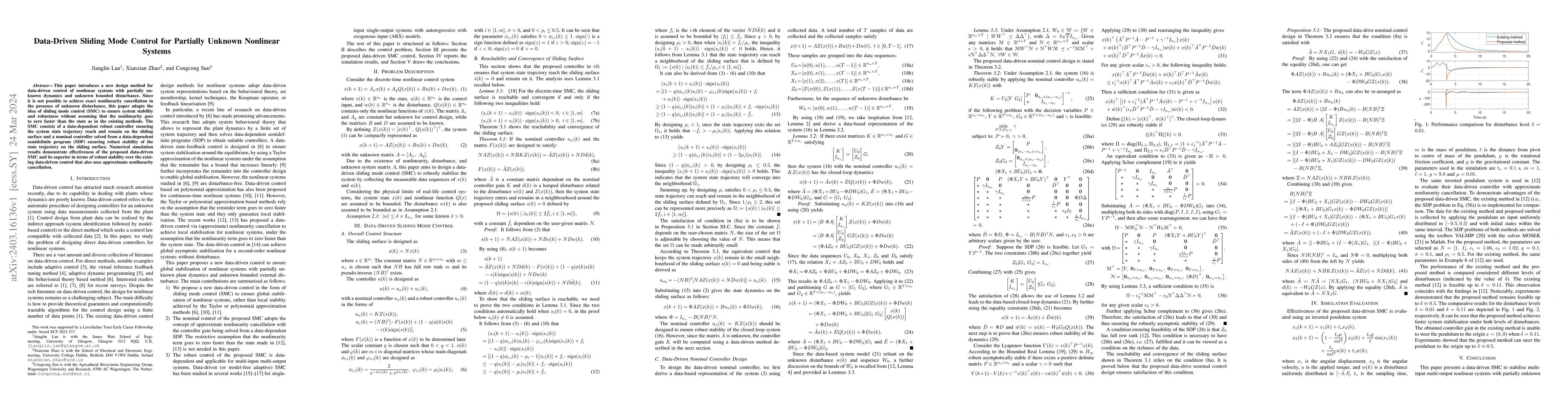 Thumbnail for Data-Driven Sliding Mode Control for Partially Unknown Nonlinear Systems