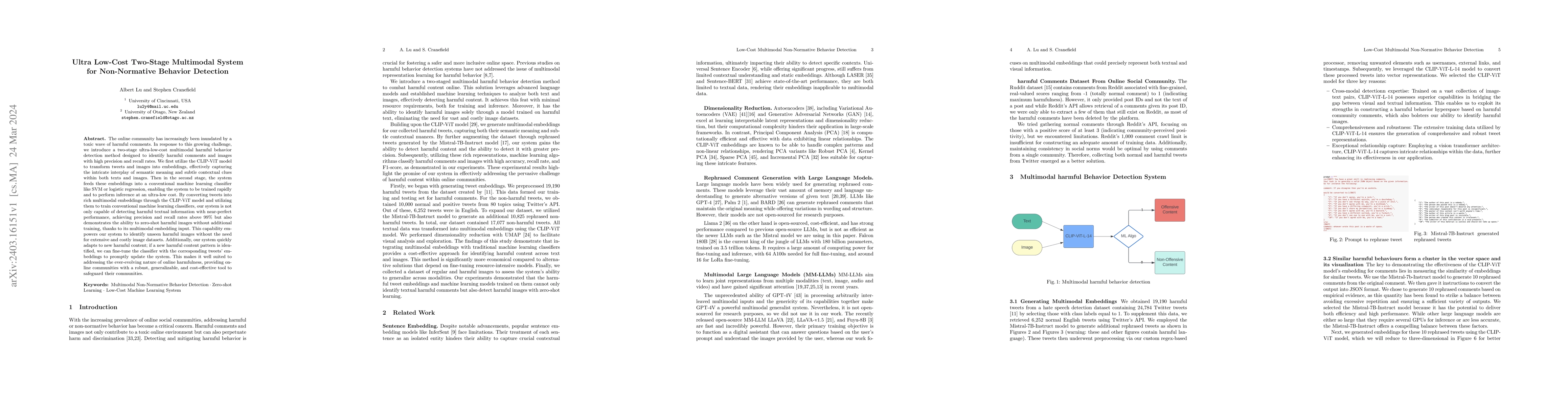 Thumbnail for Ultra Low-Cost Two-Stage Multimodal System for Non-Normative Behavior
  Detection