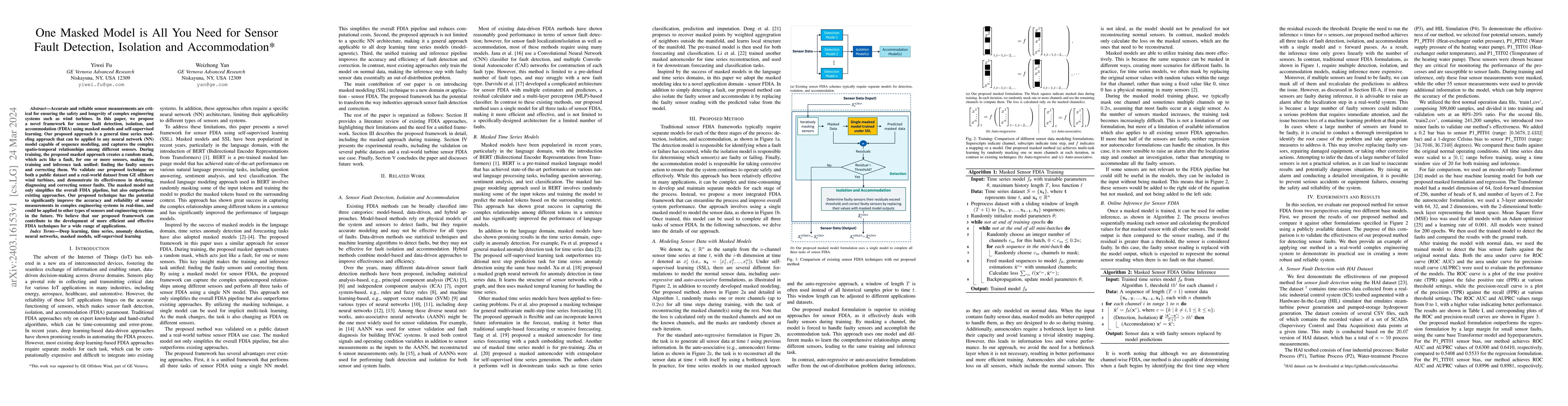 Thumbnail for One Masked Model is All You Need for Sensor Fault Detection, Isolation
  and Accommodation