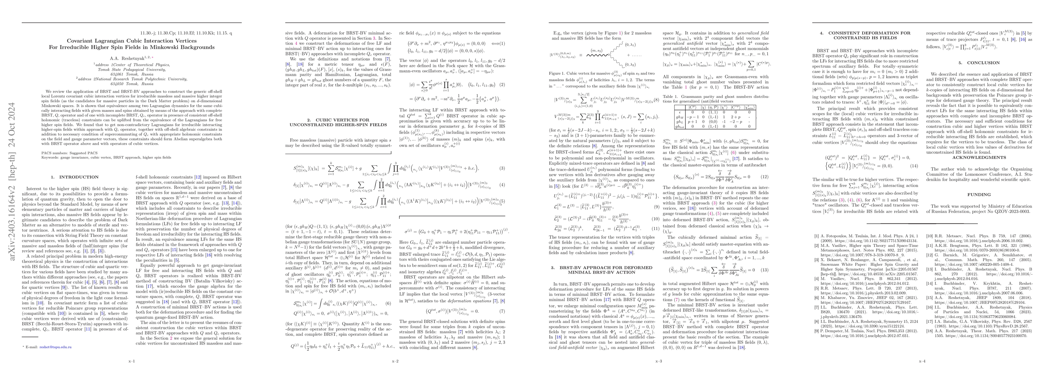 Thumbnail for Covariant Lagrangian Cubic Interaction Vertices For Irreducible Higher
  Spin Fields in Minkowski Backgrounds